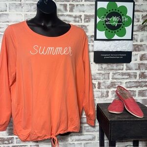 BElle Orange Sweatshirt Relaxed Fit Tie Front